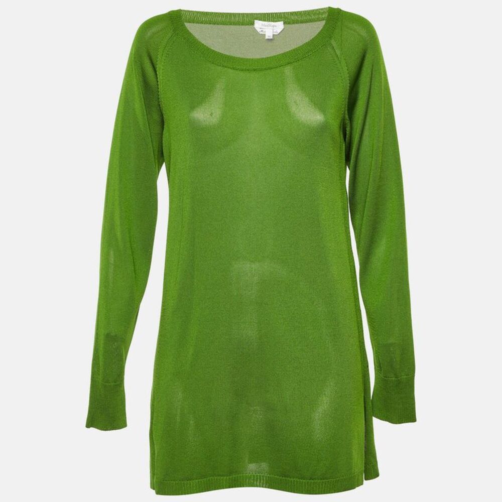 Max Mara Green Silk Knit Long Sleeve Top M